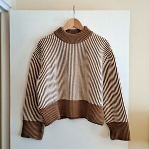POPPY BARLEY Aspen Mockneck Sweater, caramel/white, sz M